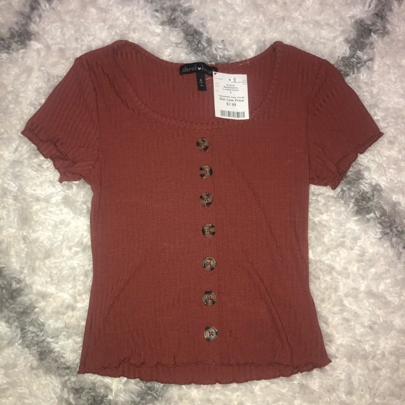 Derek Heart Tops - Burnt Orange Ribbed Lettuce Edge Shirt